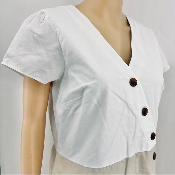 Ann Taylor US 12 Petite Cream LINEN Blend Short Sleeve Sheath Midi Dress NWT - Picture 4 of 10